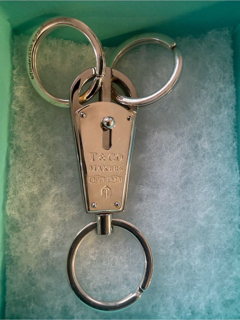 Tiffany & Co. Makers 1837 sterling and stainless valet key fob